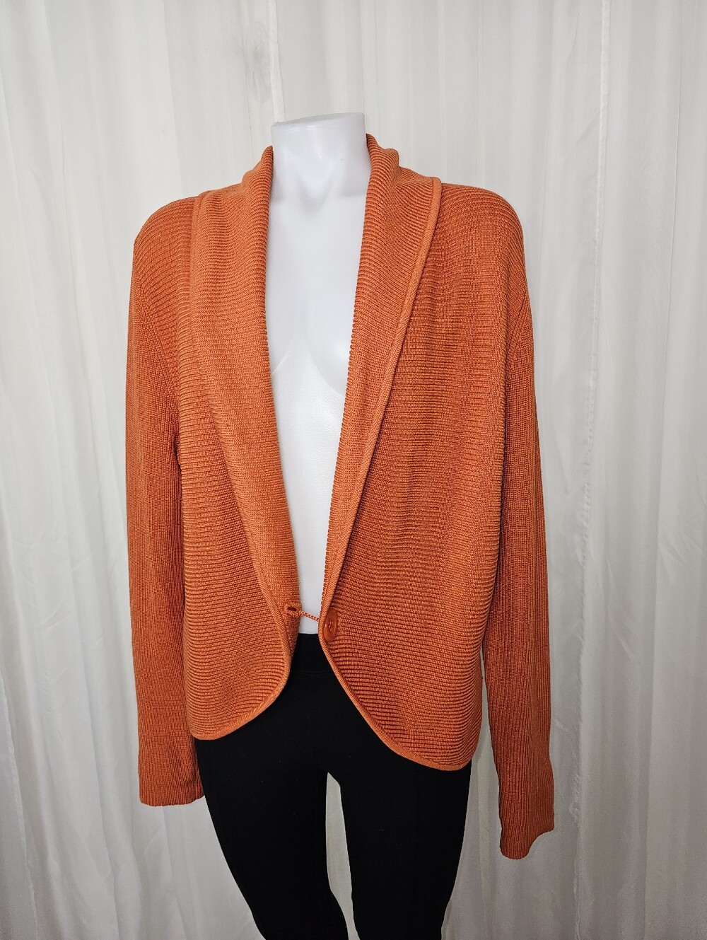 Ellen Tracy Burnt Orange Wool Silk Knit Single-Button Cardigan Sweater Large